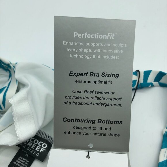Coco Reef Perfectionfit Underwire Bikini Top White/Teal Adjustable Straps 34C - Picture 6 of 7